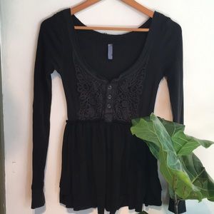 Free People | Black Long Sleeve Lace Shirt